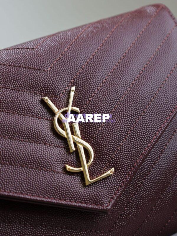 Replica YSL Saint Laurent Monogram Clutch in Quilted Grain De Poudre Embossed Leather 617662 Wine 10