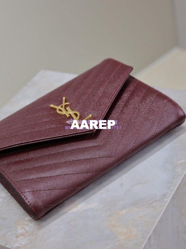 Replica YSL Saint Laurent Monogram Clutch in Quilted Grain De Poudre Embossed Leather 617662 Wine 11