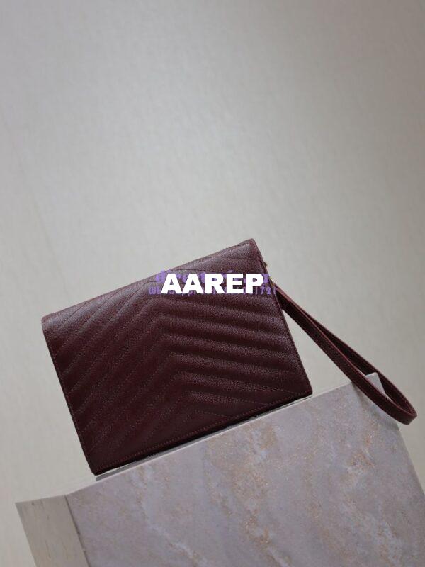Replica YSL Saint Laurent Monogram Clutch in Quilted Grain De Poudre Embossed Leather 617662 Wine 15