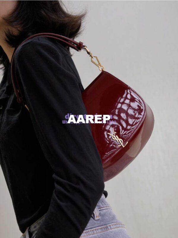 Replica YSL Saint Laurent Voltaire Top Handle In Patent Leather 8008460 Dark Red Wine 18