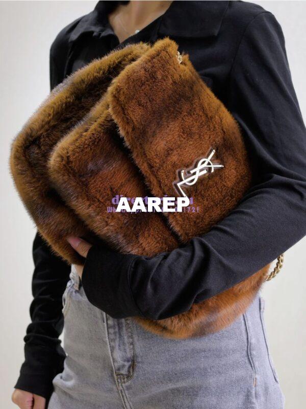 Replica YSL Saint Laurent Niki Large In Shearling Espresso And Gingerbread 803892 4