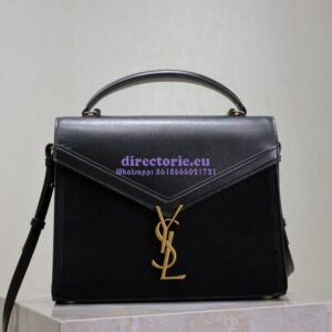 Replica YSL Saint Laurent Cassandra Medium Top Handle In Box Leather And Suede 578000 Black
