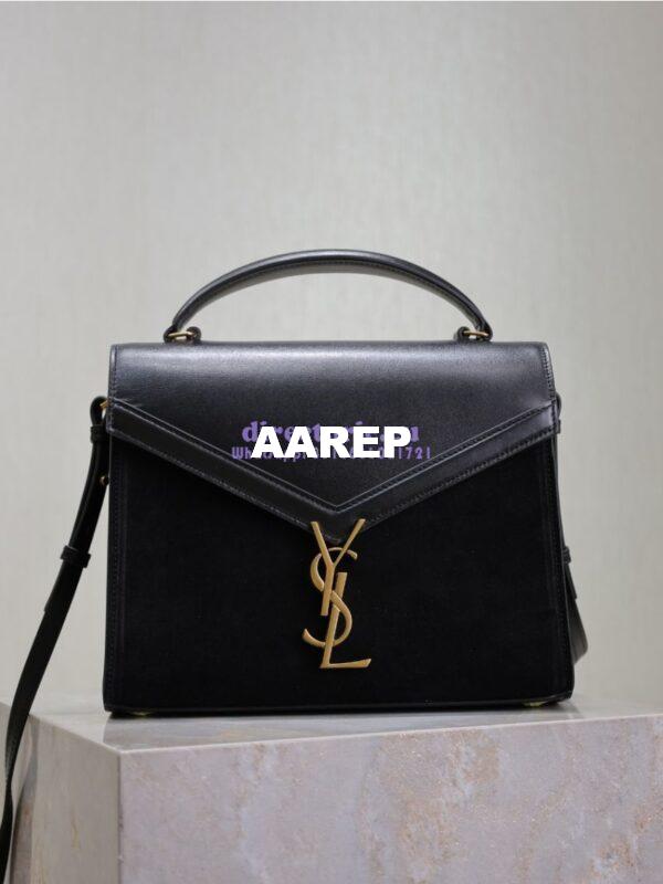 Replica YSL Saint Laurent Cassandra Medium Top Handle In Box Leather And Suede 578000 Black 3