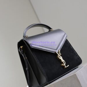 Replica YSL Saint Laurent Cassandra Medium Top Handle In Box Leather And Suede 578000 Black 2
