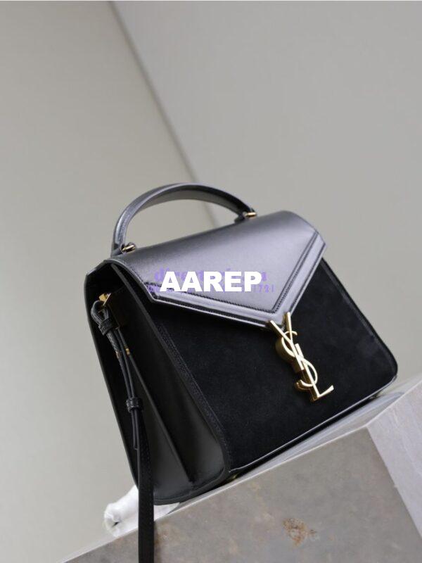 Replica YSL Saint Laurent Cassandra Medium Top Handle In Box Leather And Suede 578000 Black 4