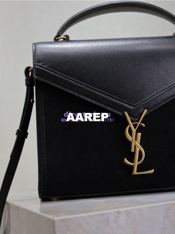 Replica YSL Saint Laurent Cassandra Medium Top Handle In Box Leather And Suede 578000 Black 6