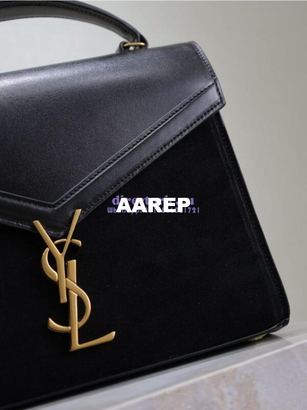 Replica YSL Saint Laurent Cassandra Medium Top Handle In Box Leather And Suede 578000 Black 7
