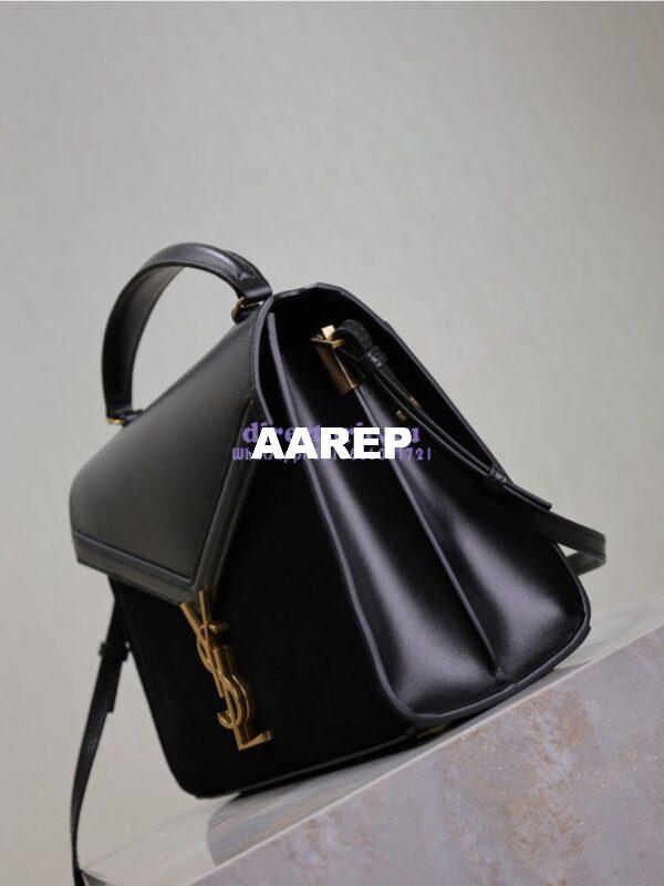 Replica YSL Saint Laurent Cassandra Medium Top Handle In Box Leather And Suede 578000 Black 8