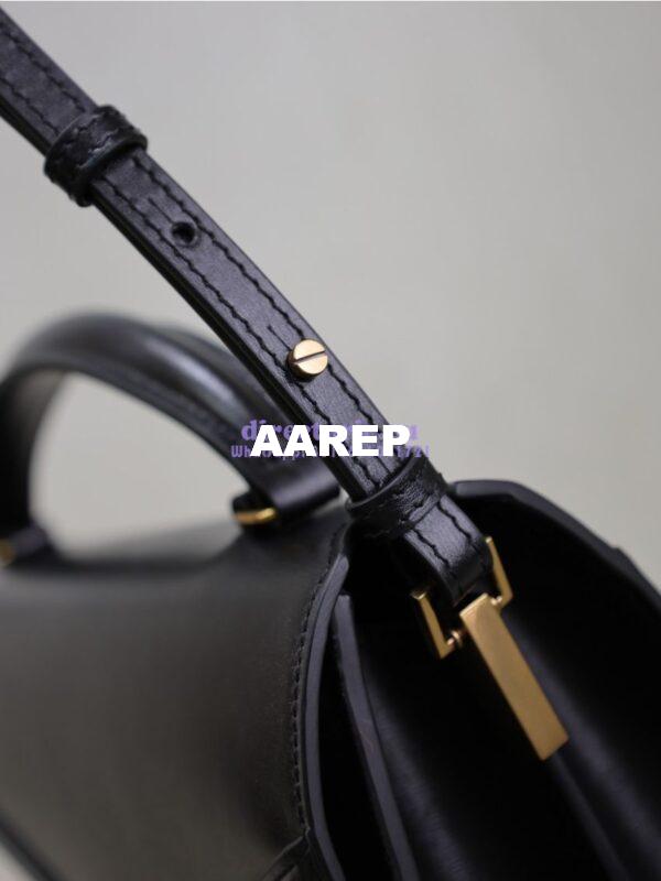 Replica YSL Saint Laurent Cassandra Medium Top Handle In Box Leather And Suede 578000 Black 12