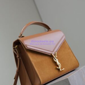 Replica YSL Saint Laurent Cassandra Medium Top Handle In Box Leather And Suede 578000 Cognac