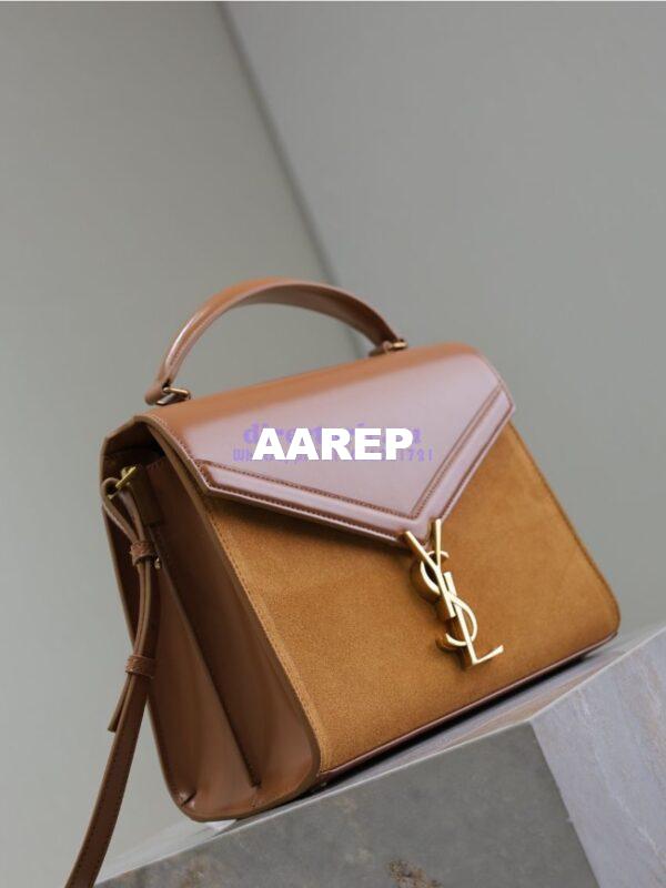 Replica YSL Saint Laurent Cassandra Medium Top Handle In Box Leather And Suede 578000 Cognac 3