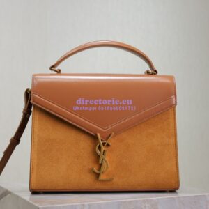 Replica YSL Saint Laurent Cassandra Medium Top Handle In Box Leather And Suede 578000 Cognac 2