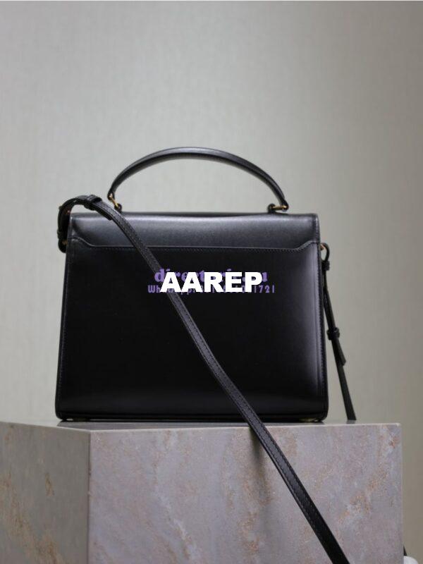 Replica YSL Saint Laurent Cassandra Medium Top Handle In Box Leather And Suede 578000 Black 17