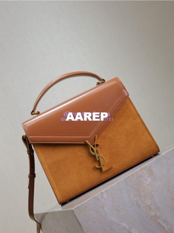 Replica YSL Saint Laurent Cassandra Medium Top Handle In Box Leather And Suede 578000 Cognac 5
