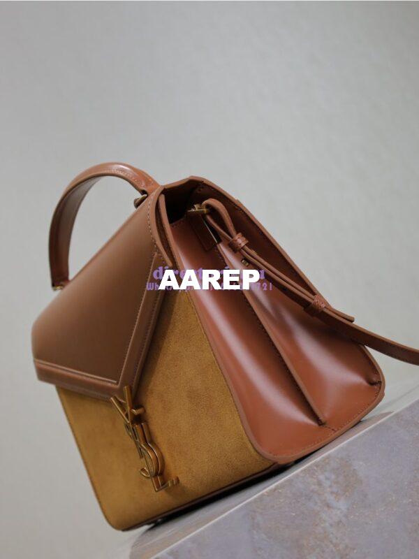 Replica YSL Saint Laurent Cassandra Medium Top Handle In Box Leather And Suede 578000 Cognac 6
