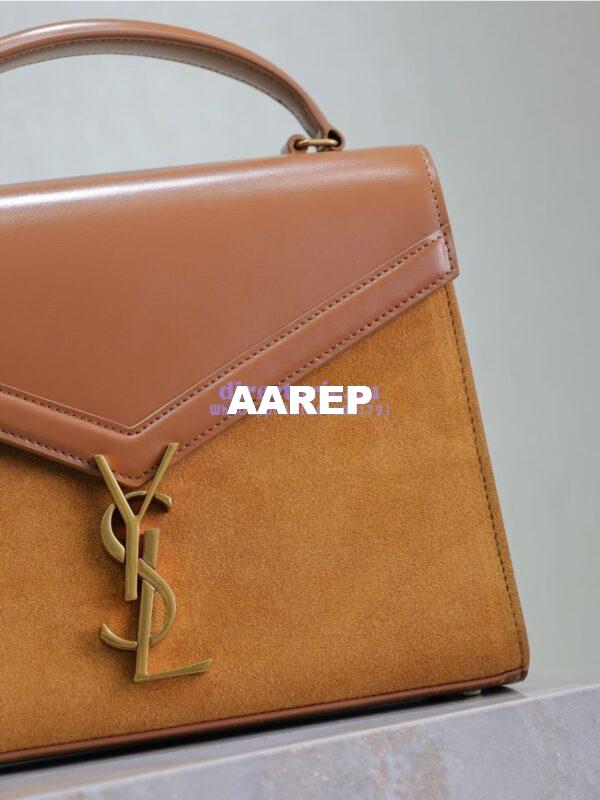 Replica YSL Saint Laurent Cassandra Medium Top Handle In Box Leather And Suede 578000 Cognac 7