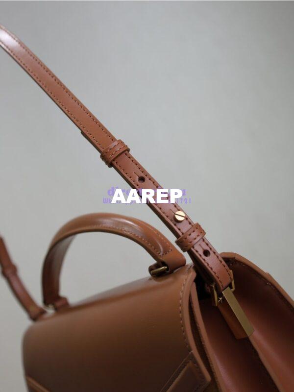 Replica YSL Saint Laurent Cassandra Medium Top Handle In Box Leather And Suede 578000 Cognac 8