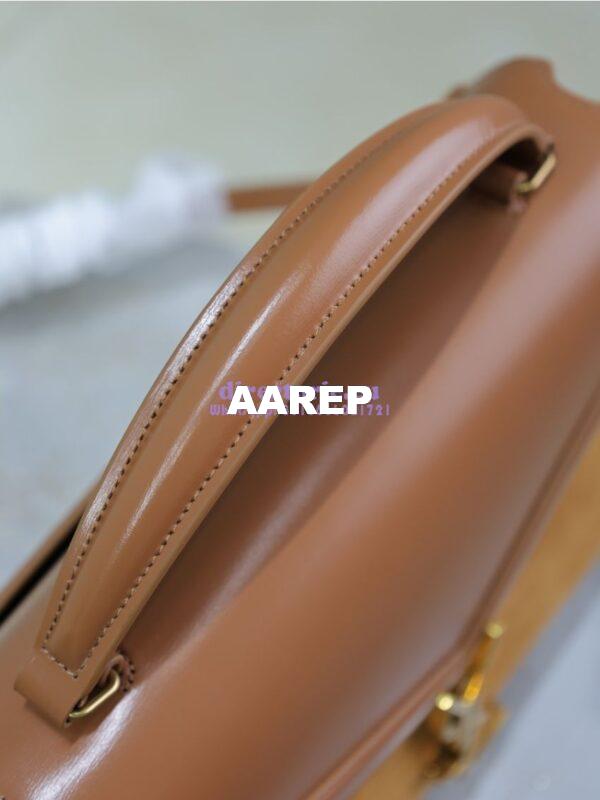 Replica YSL Saint Laurent Cassandra Medium Top Handle In Box Leather And Suede 578000 Cognac 11