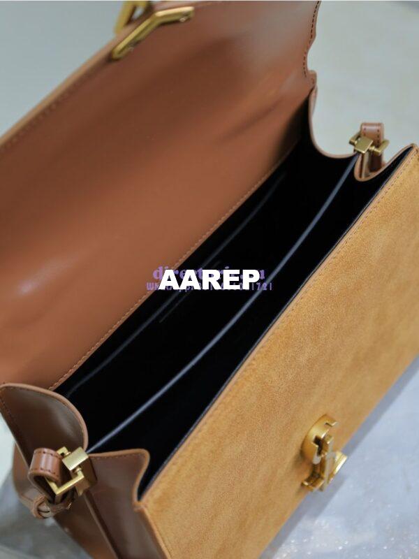 Replica YSL Saint Laurent Cassandra Medium Top Handle In Box Leather And Suede 578000 Cognac 12