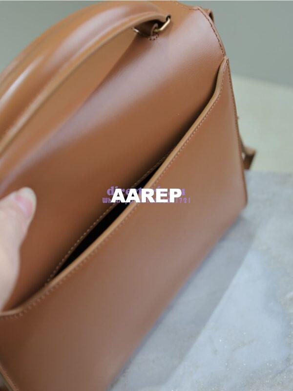 Replica YSL Saint Laurent Cassandra Medium Top Handle In Box Leather And Suede 578000 Cognac 17