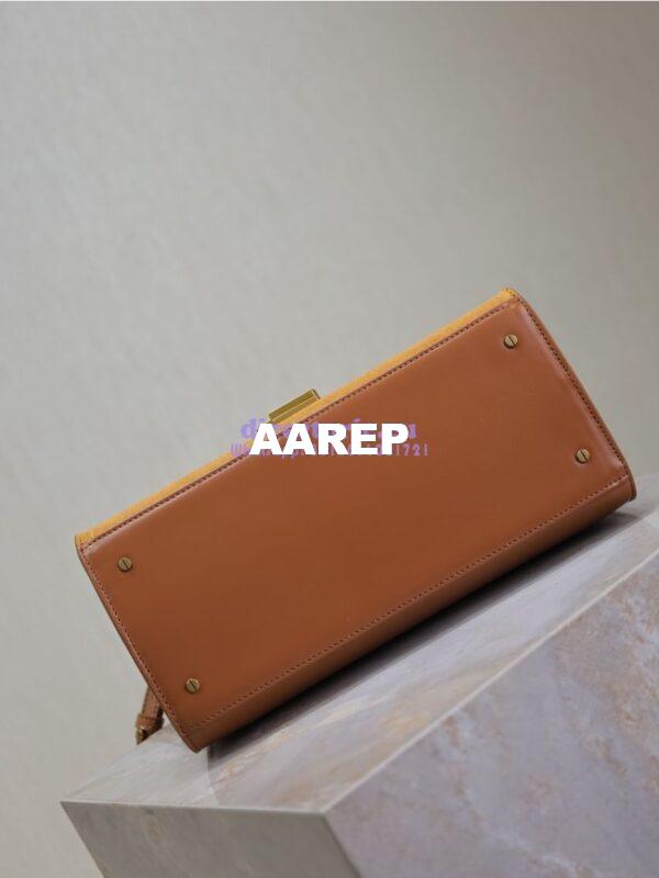 Replica YSL Saint Laurent Cassandra Medium Top Handle In Box Leather And Suede 578000 Cognac 18