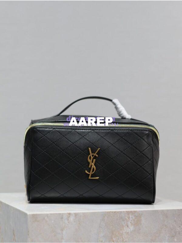 Replica YSL Saint Laurent Gaby Vanity Case Quilted Lambskin 753171 Black 3