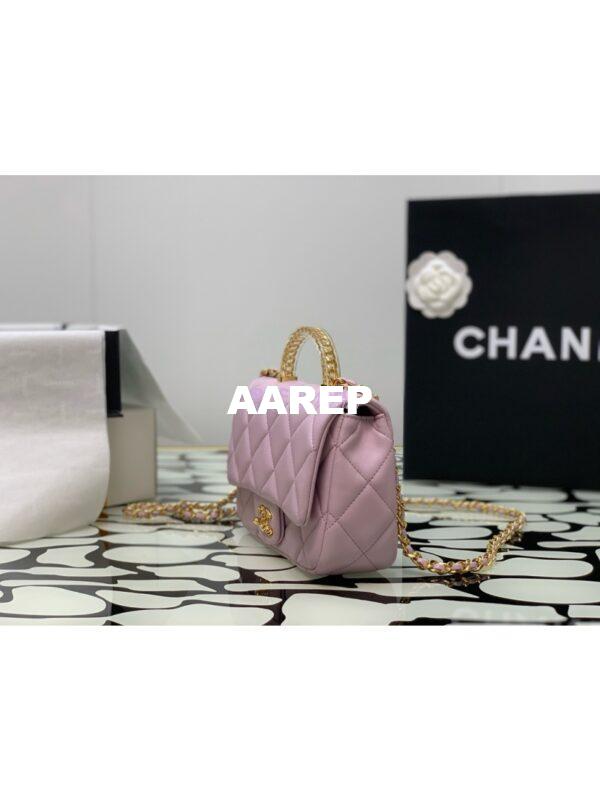 Replica Chanel Small Flap Bag With Top Handle Lambskin, Resin AS4848 Light Pink 2
