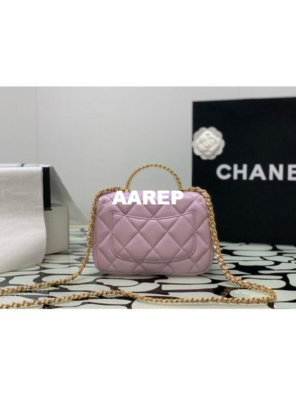 Replica Chanel Small Flap Bag With Top Handle Lambskin, Resin AS4848 Light Pink 8