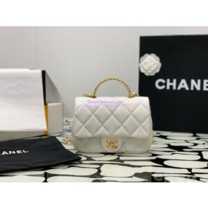 Replica Chanel Small Flap Bag With Top Handle Lambskin, Resin AS4848 White