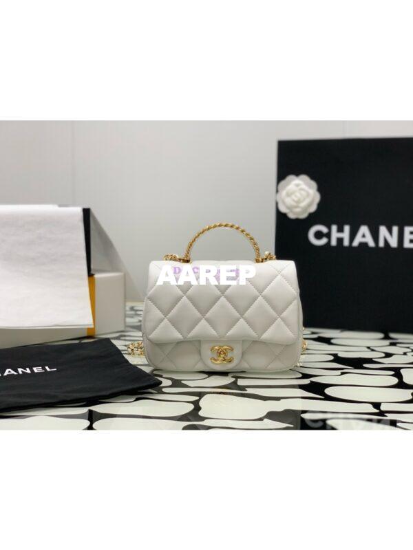 Replica Chanel Small Flap Bag With Top Handle Lambskin, Resin AS4848 White