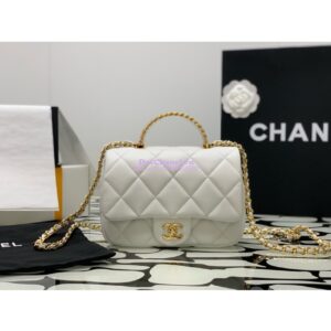 Replica Chanel Small Flap Bag With Top Handle Lambskin, Resin AS4848 White 2