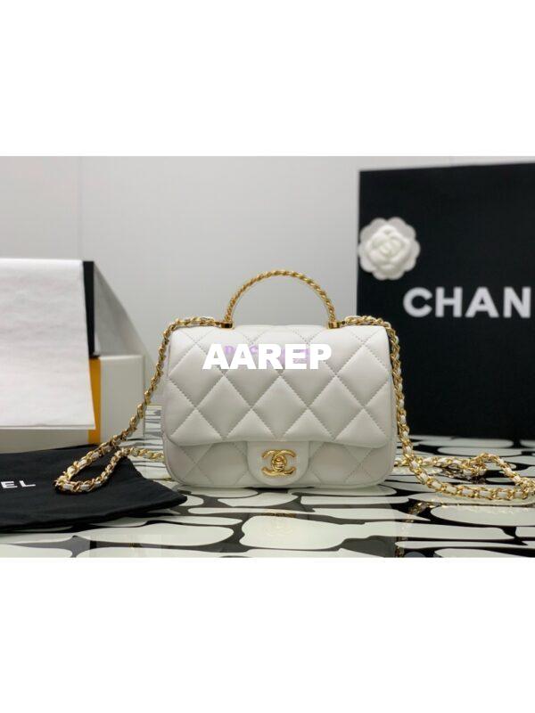 Replica Chanel Small Flap Bag With Top Handle Lambskin, Resin AS4848 White 2