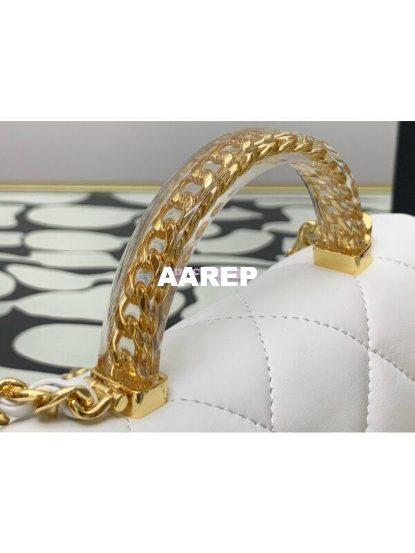 Replica Chanel Small Flap Bag With Top Handle Lambskin, Resin AS4848 White 4
