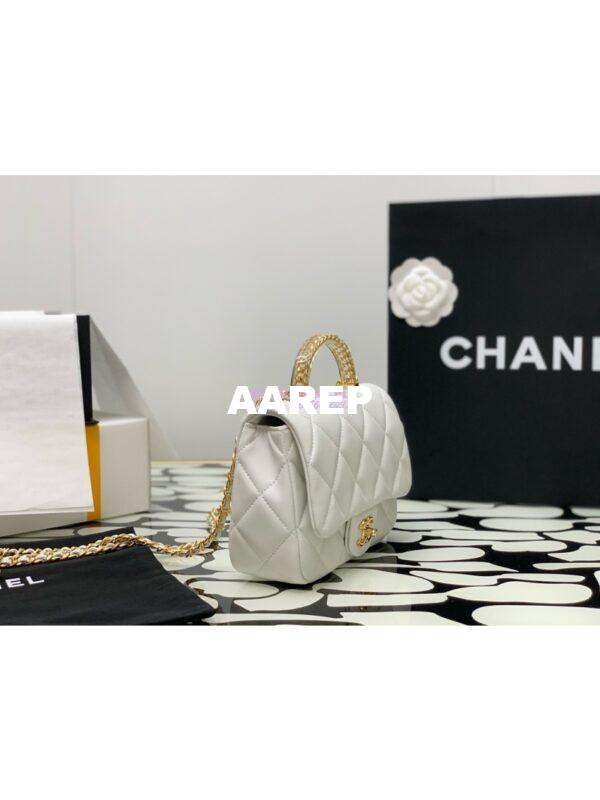Replica Chanel Small Flap Bag With Top Handle Lambskin, Resin AS4848 White 5