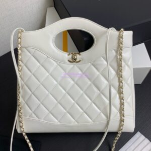 Replica Chanel Medium 31 Shopping Bag in Shiny Lambskin AS4853 White