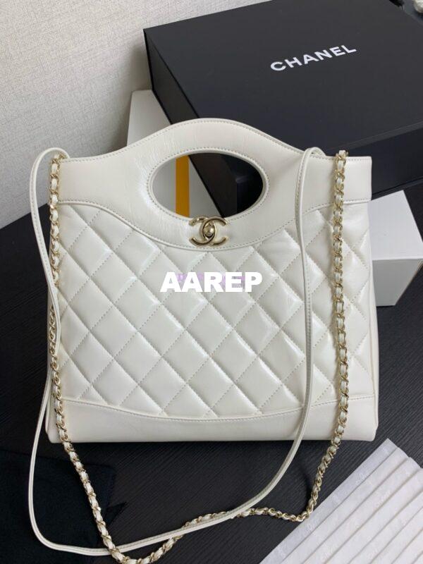 Replica Chanel Medium 31 Shopping Bag in Shiny Lambskin AS4853 White 3