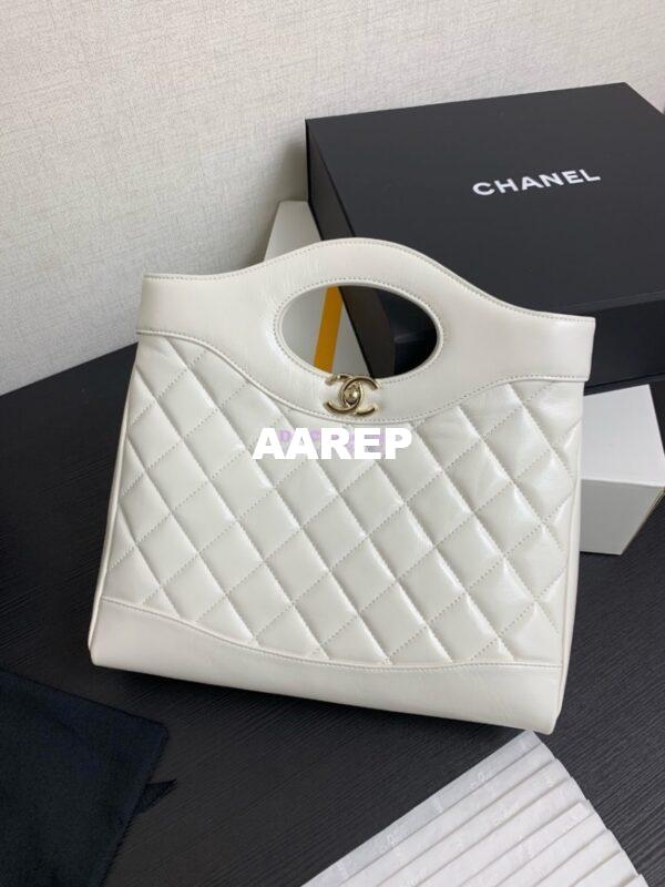 Replica Chanel Medium 31 Shopping Bag in Shiny Lambskin AS4853 White 4