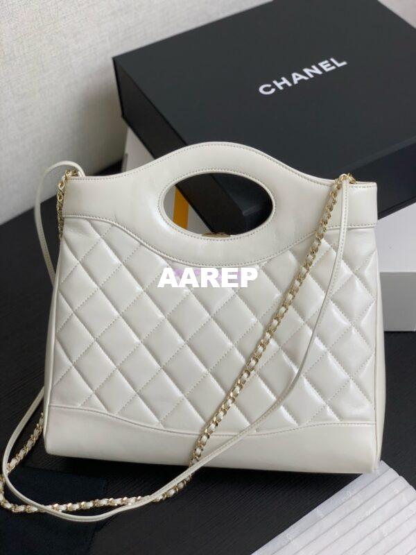 Replica Chanel Medium 31 Shopping Bag in Shiny Lambskin AS4853 White 8