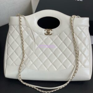 Replica Chanel 31 Shopping Bag in Shiny Lambskin AS4854 White