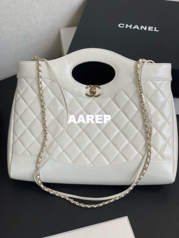 Replica Chanel 31 Shopping Bag in Shiny Lambskin AS4854 White