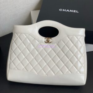 Replica Chanel 31 Shopping Bag in Shiny Lambskin AS4854 White 2