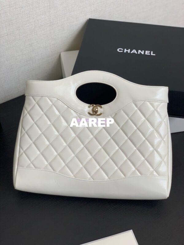 Replica Chanel 31 Shopping Bag in Shiny Lambskin AS4854 White 2