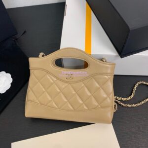 Replica Chanel 24C 31 Mini Shopping Bag Chain Clutch Shiny Lambskin & Gold-Tone Metal AS3656 Beige