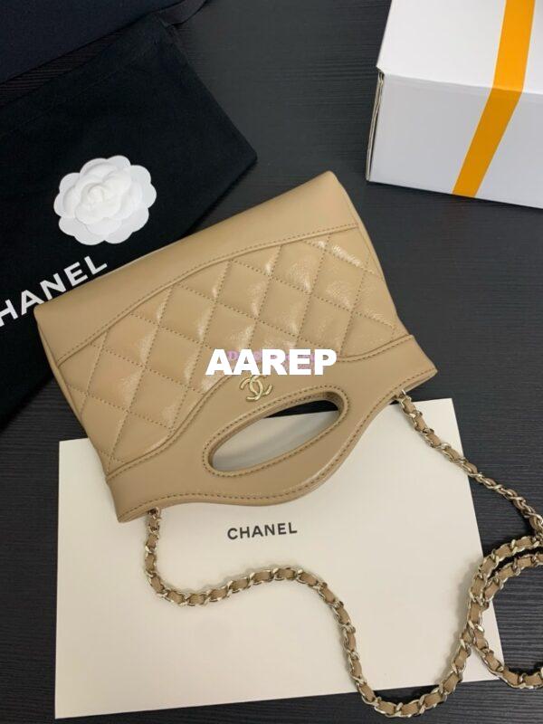 Replica Chanel 24C 31 Mini Shopping Bag Chain Clutch Shiny Lambskin & Gold-Tone Metal AS3656 Beige 2