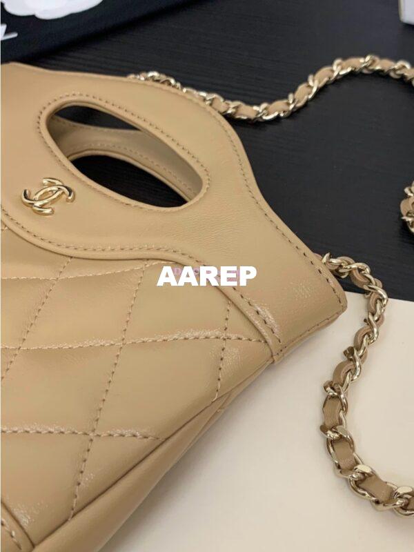 Replica Chanel 24C 31 Mini Shopping Bag Chain Clutch Shiny Lambskin & Gold-Tone Metal AS3656 Beige 5