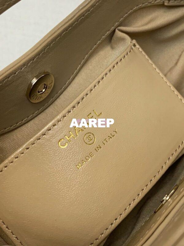 Replica Chanel 24C 31 Mini Shopping Bag Chain Clutch Shiny Lambskin & Gold-Tone Metal AS3656 Beige 6