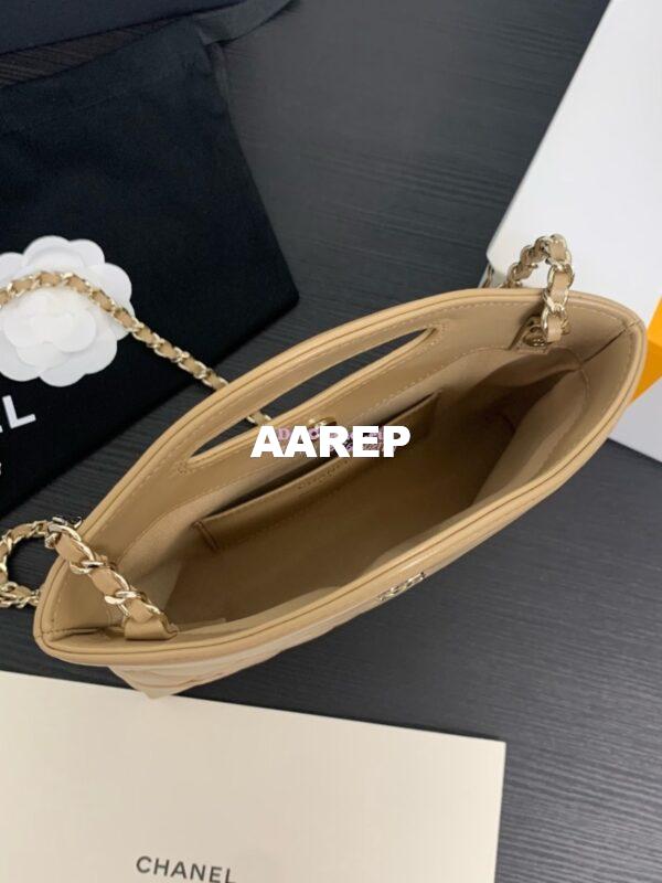 Replica Chanel 24C 31 Mini Shopping Bag Chain Clutch Shiny Lambskin & Gold-Tone Metal AS3656 Beige 7