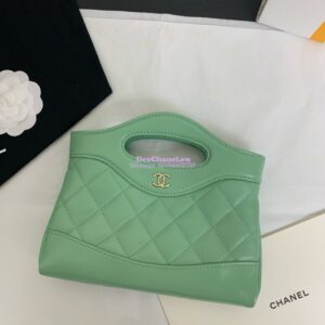 Replica Chanel 24C 31 Mini Shopping Bag Chain Clutch Shiny Lambskin & Gold-Tone Metal AS3656 Light Green 2