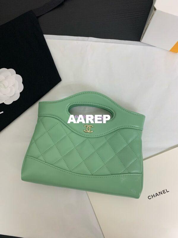 Replica Chanel 24C 31 Mini Shopping Bag Chain Clutch Shiny Lambskin & Gold-Tone Metal AS3656 Light Green 2