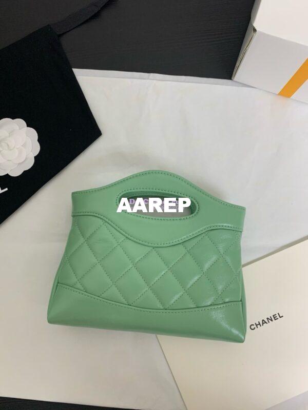 Replica Chanel 24C 31 Mini Shopping Bag Chain Clutch Shiny Lambskin & Gold-Tone Metal AS3656 Light Green 6